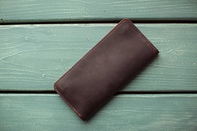 Cartera de cuero, billetera larga de cuero, billetera marrón, organizador de pasaporte, billetera de cuero hombre, tarjetero de cuero, billetera de teléfono, billetera mujer imagen 2