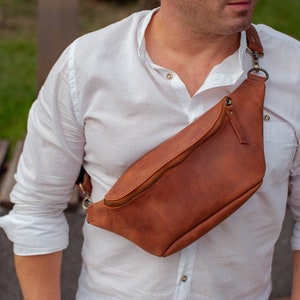Brown Leather Fanny Pack: OKRA Belt Bag, Hip Travel Pouch