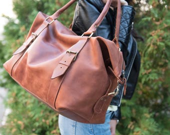 Leather weekend bag Brown overnigt bag Leather travel bag Men's leather duffels Leather gym bag  Vintage weekend bag Big bag Gift for him