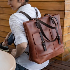 Convertible Leather Backpack Purse: Brown Leather Tote Bag