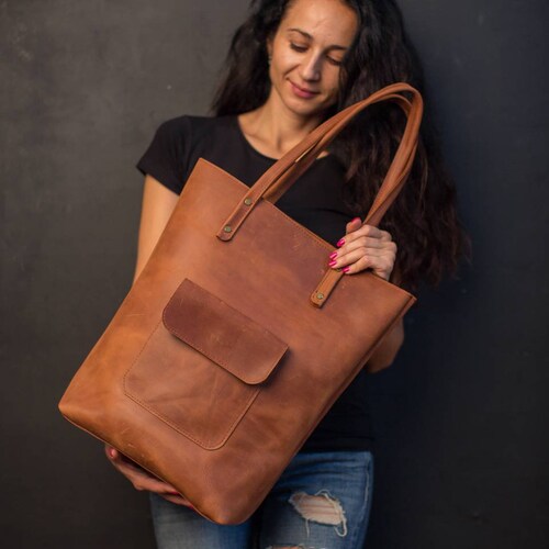 Brown Leather Tote Leather Tote Bag Leather Handbag Laptop Etsy