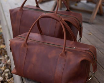 Leather Duffel Bag for Men | Crazy Horse Weekender | Carry On Travel Bag | Handmade Overnight Bag | Gift for Him