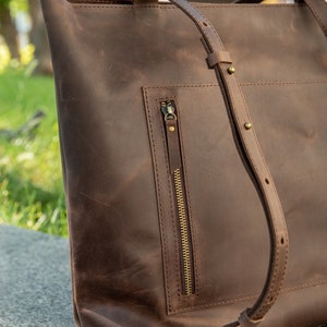 Convertible leather backpack, convertible backpack purse, leather backpack women, diaper bag backpack, laptop bag women, dark brown tote bag Tote+zipper pocket