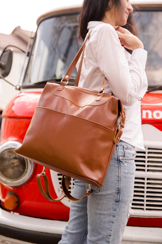 Brown Leather Convertible Backpack Purse: Tote Bag  display picture 2