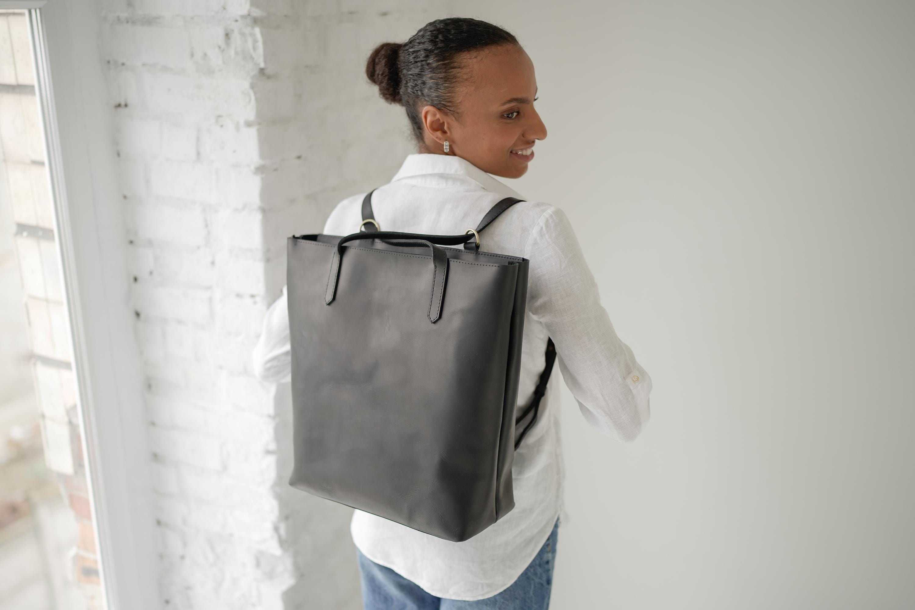 Extra Large Leather Convertible Backpack Purse: 15