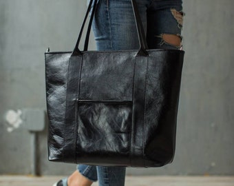 Leather tote bag, black leather tote, laptop leather bag, black camera bag, leather tote women, vintage tote bag, black shoulder bag, purse