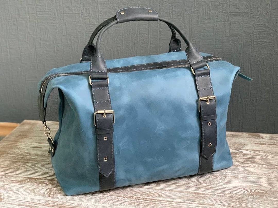Blue Mini Lin Leather Duffel Weekend/Travel Bag (Authentic Pre