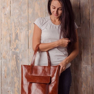 Leather tote bag, leather tote, brown tote bag, laptop bag women, leather handbag, vintage leather tote, leather purse women, brown tote image 5