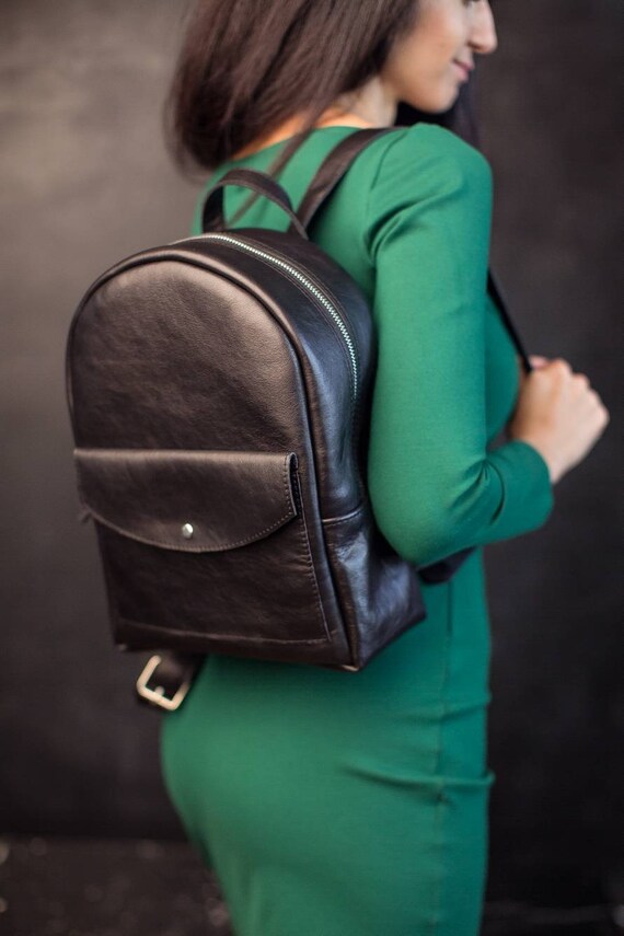etsy black leather backpack