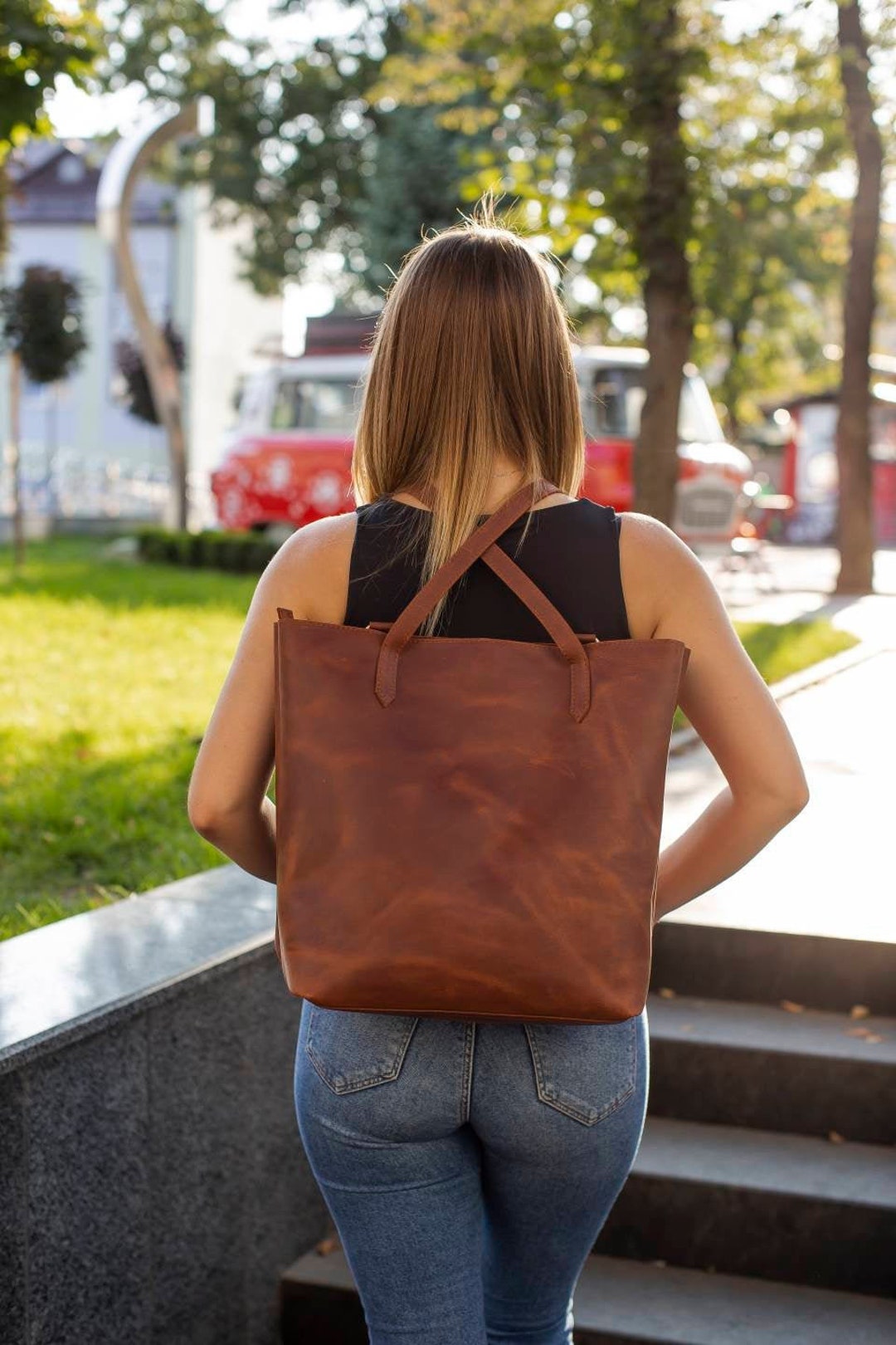 Medium Solid Color 5 Pocket Open Top Canvas Tote Bag