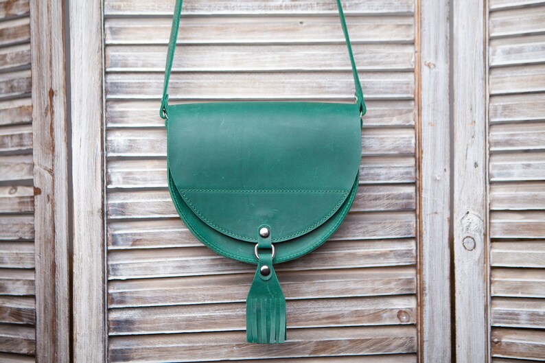 Green Crossbody Bag by Okra leather shoulder bag Vintage Etsy