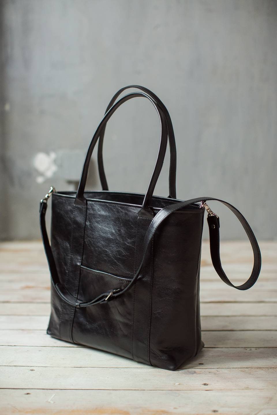 Leather Tote Bag Black Leather Tote Laptop Leather Bag - Etsy