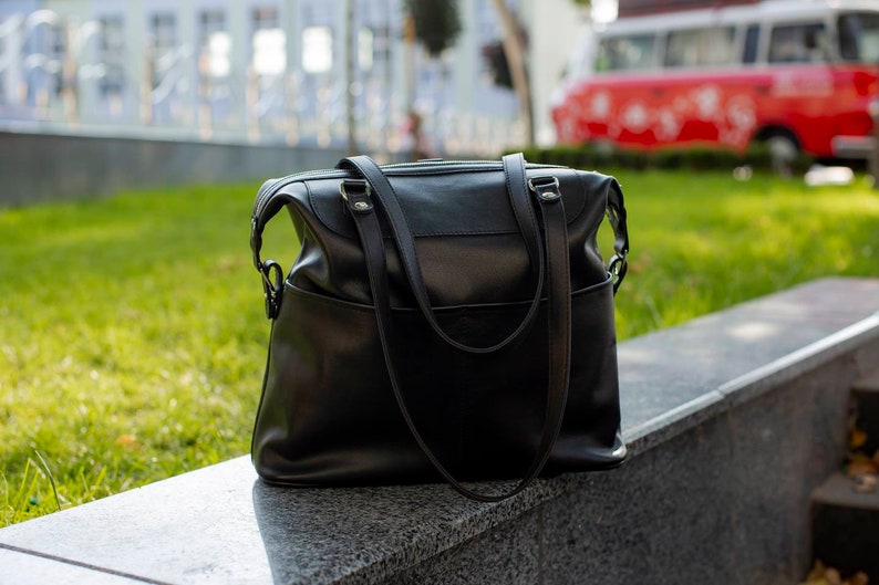 Convertible backpack purse by Okra, black transformer bag, convertible leather tote, camera backpack, laptop bag women, leather handbag image 6