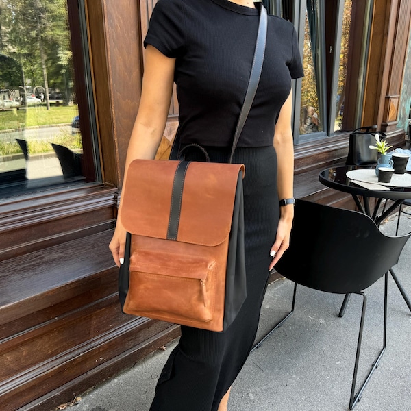 Convertible leather backpack tote for women crossbody shoulder fashion bag