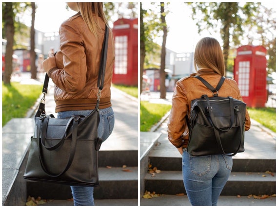 Rustic Brown Leather Convertible Backpack Purse – LeatherNeo