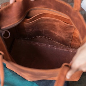 Cognac leather tote bag, leather tote, leather handbag, laptop bag women, brown shoulder bag, vintage leather tote, bag with laptop insert image 6