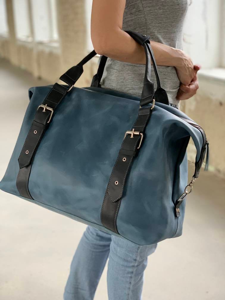 Blue Mini Lin Leather Duffel Weekend/Travel Bag (Authentic Pre-Owned) – The  Lady Bag