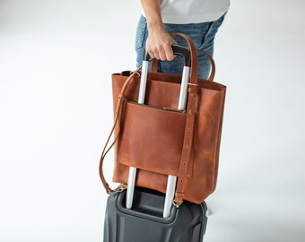 Zaino convertibile con custodia per bagagli, borsa tote con custodia per trolley, borsa tote convertibile, borsa da viaggio in pelle, borsa con tasca trolley