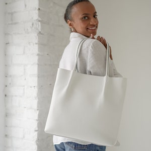 White leather tote bag for women, wedding handmade leather handbag, blue leather shoulder bag tote, bridesmaid tote, women leather tote image 5