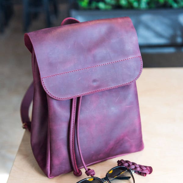Leather Backpack, Leather Backpack Women, Purple Backpack, Camera backpack women, Leather backpack by OKRA, laptop backpack, leder rucksack