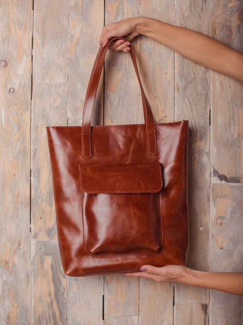 Leather tote bag, leather tote, brown tote bag, laptop bag women, leather handbag, vintage leather tote, leather purse women, brown tote image 3