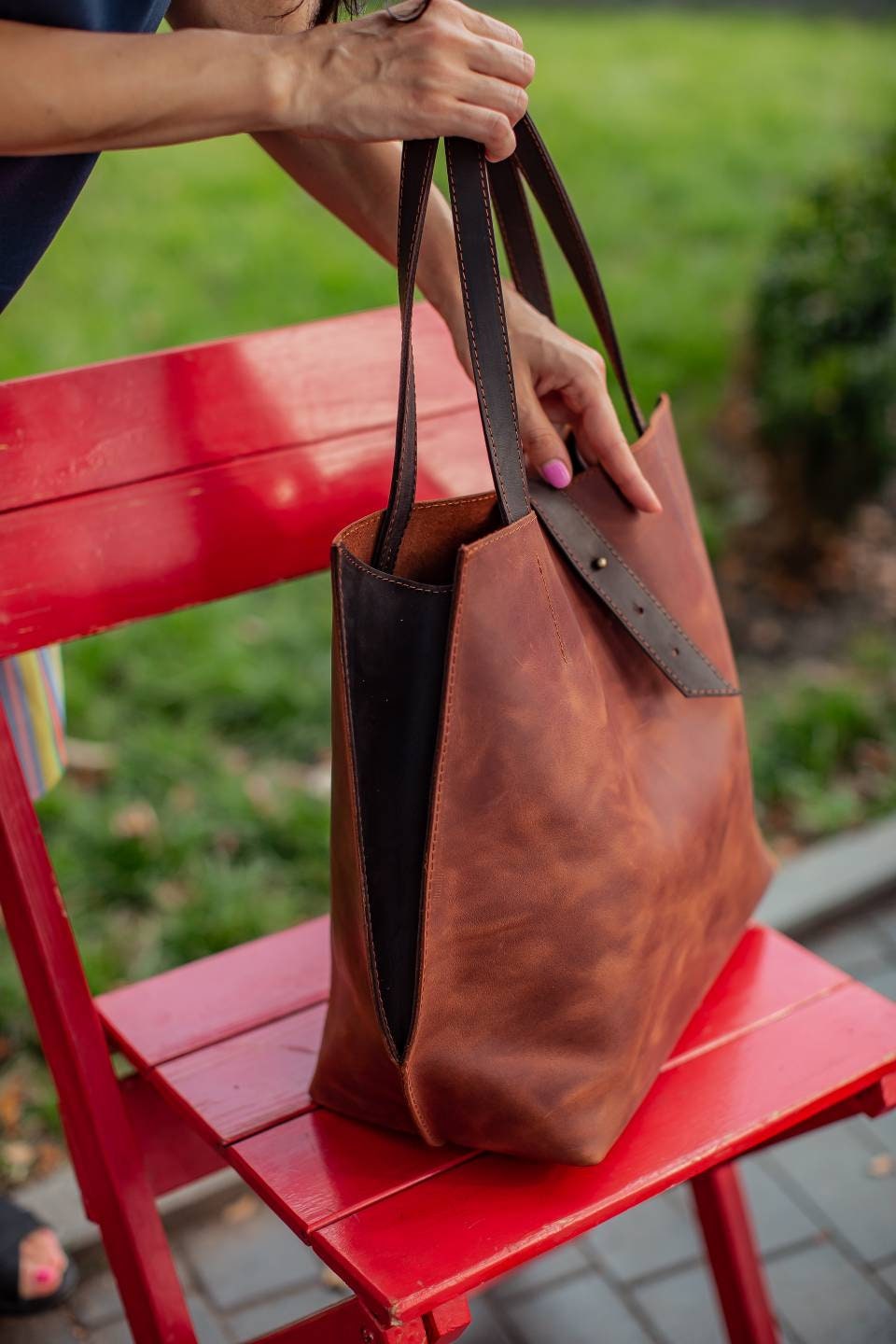 Leather tote bag by OKRA brown laptop bag laptop bag women Etsy