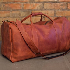 Leather Weekender Bag by OKRA Leather travel bag Cabin luggage bag Overnight bag Leather weekend bag Mens duffel bag image 9
