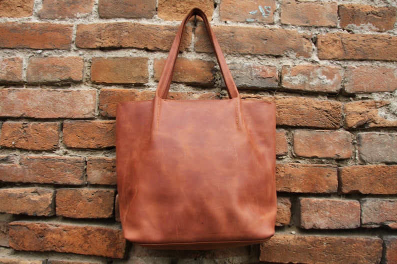 Cognac leather tote bag, leather tote, leather handbag, laptop bag women, brown shoulder bag, vintage leather tote, bag with laptop insert image 7