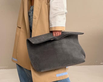 Oversized Leather Clutch Bag, Minimalist Suede Envelope Purse, Large Foldover Handbag, Modern Women’s Bag, Handmade Leather Clutch
