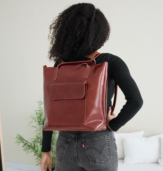 Large Convertible Leather Backpack: 4-in-1 Multi Functional Bag