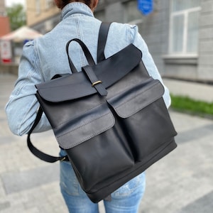 Black leather backpack Camera backpack Leather backpack women Backpack women Black backpack Leather backpack men laptop backpack Big pack image 5