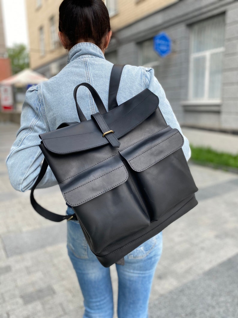 Black leather backpack Camera backpack Leather backpack women Backpack women Black backpack Leather backpack men laptop backpack Big pack image 5