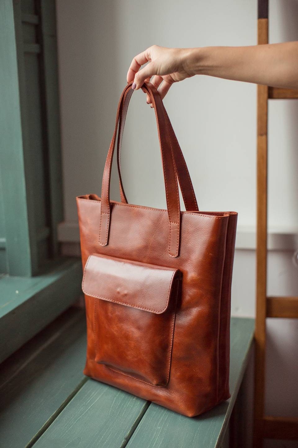 Franklin Covey Tan Leather Tote Work Bag Purse