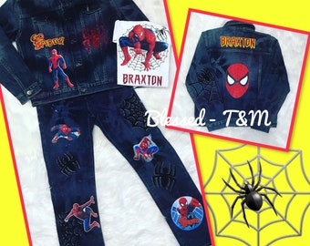 Custom Spider-Man Jeans Spider-Man Distressed Jeans Spider-Man Outfit Spider-Man Frayed Jeans Spider-Man Birthday