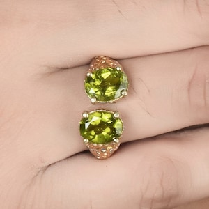 Natural Peridot Ring, 925 Sterling Silver, Handmade Silver Ring, Adjustable Open Ring, August Birthstone, Green Stone Ring, Women Ring