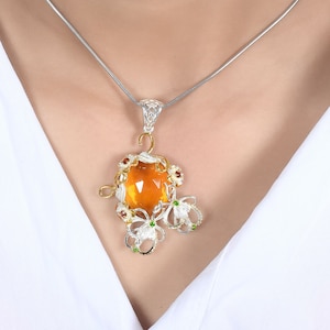Luxurious Citrine Pendant for Women, 925 Sterling Silver Pendant, Gold Plated Nature Inspired Pendant For Women, Designer Jewelry, Gift Wife