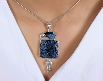 Huge Natural Square Pietersite Pendant, Women Sterling Silver Pietersite Necklace, Pietersite Jewelry, Handmade Pendant, Gift For Christmas