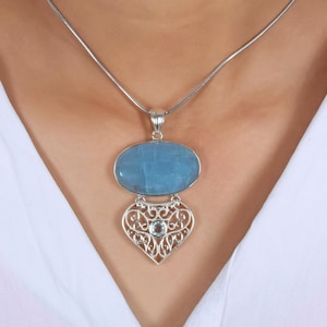 Designer 925 Sterling Silver Aquamarine Pendant Designer Handmade Women Silver Necklace Jewelry Aquamarine Silver Pendant, Christmas Gift