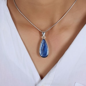 Gift For Woman, Natural Kyanite Pendant, Handmade Silver Pendant, 925 Sterling Silver Teardrop Kyanite Pendant, September Birthstone Jewelry