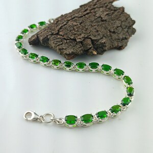 Natural Chrome Diopside Bracelet, Tennis Bracelet, 925 Sterling Silver, Green Bracelet, October Birthstone, Wedding Bracelet, Friendship Day