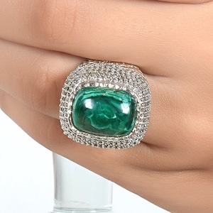 Natural Malachite Ring, Sterling Silver Cocktail Ring, Malachite Statement Ring, April Birthstone Ring, Handmade Jewelry, Gift For Men Women