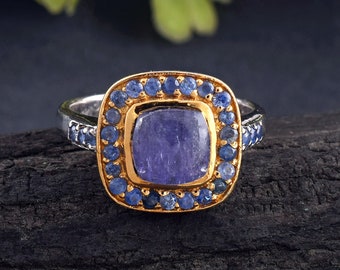 Natural Kyanite Ring, NEW 925 Sterling Silver Sapphire Ring, Dainty Rose Gold Ring, Anniversary Gift, Cushion Kyanite Gemstone Proposal Ring