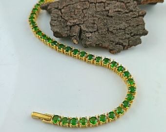 Natural Chrome Diopside Bracelet, Tennis Bracelet, Green Gemstone Bracelet, 925 Sterling Silver Bracelet, Wedding Bracelet, Gift for Her