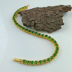 Natural Chrome Diopside Bracelet, Tennis Bracelet, Green Gemstone Bracelet, 925 Sterling Silver Bracelet, Wedding Bracelet, Gift for Her