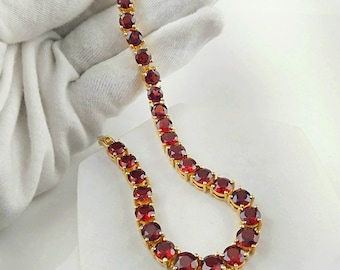 Natural Garnet Bracelet, 925 Sterling Silver, Tennis Bracelet, 14K Gold Bracelet, Garnet Jewelry, January Birthstone, Gift for Girlfriend