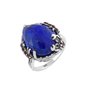 925 Sterling Silver Ring, Handmade Ring, Natural Lapis Lazuli Ring, Art Deco Vintage Style Ring, Bridal Wedding Gift Ring, Gift for Wife