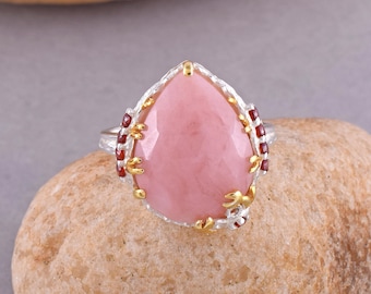Birnen Rosa Opal Ring, 925 Silber Ring, Statement Ring, Handgemachte Frauen Ring, Antike Boho Ring, Natürlicher Rosa Opal, Karierter Opal Ring Schmuck