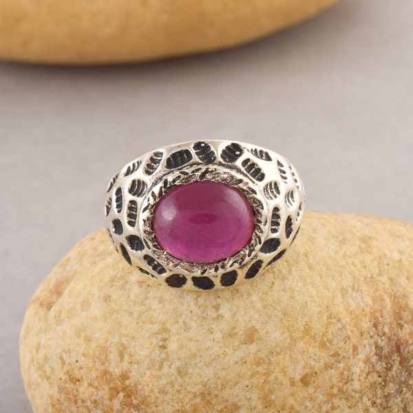 Ruby Cabochon Ring, 925 Sterling Silver Ring, Vintage Ring, Boho Ring Silver, Oxidized Silver Ring, Bold Statement Ring, Handmade Ring Gift