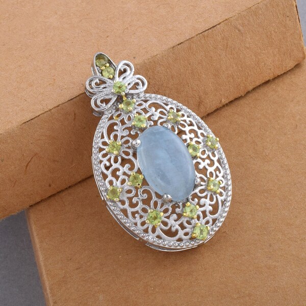 Top Quality Natural Blue Aquamarine Pendant, Handmade Filigree Jewelry, 925 Sterling Silver Women Necklace, March Birthstone, Art Deco Women