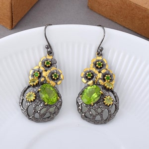 925 Sterling Silver Earring Jewellery-Dangle Drop Earrings-Handmade Earrings-Women Dainty Earrings- Peridot Gemstone Earring-Xmas Day Gift